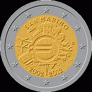 San Marino 2 euro 2012 10 jaar Euro BU